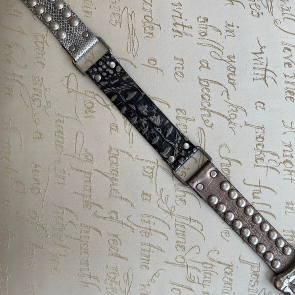 Belt Pewter/Gray/Silver with Silver Metallic Studs Size L - Picture 2 of 4